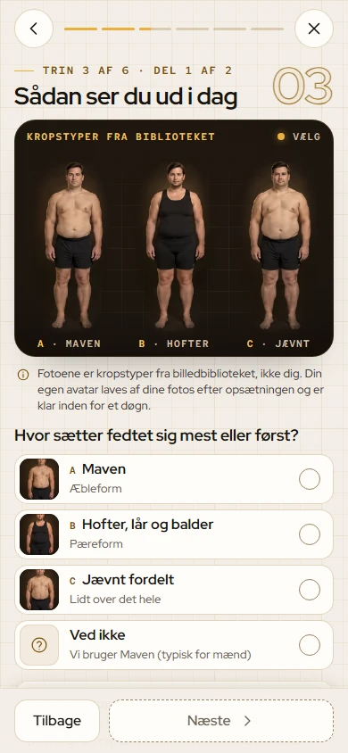 Fitvio-skærmen Sådan ser du ud i dag, hvor man vælger hvor fedtet sætter sig mest.
