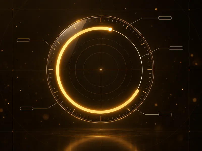 Et gyldent fasteur med tick-ring og en glødende bue, der er cirka to tredjedele fuld.